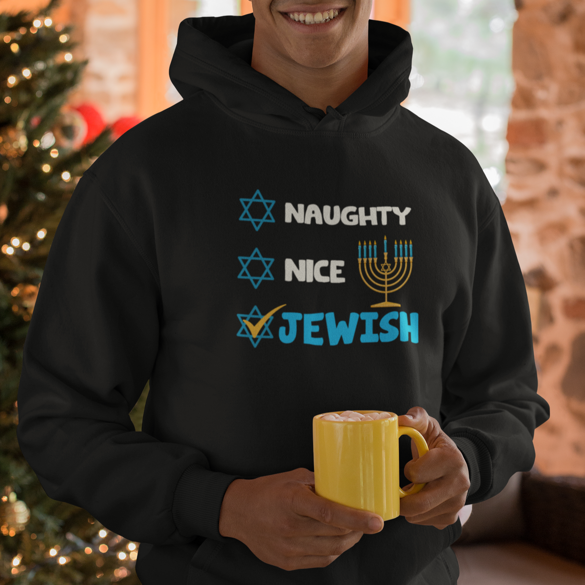 Nice Naughty Jewish Menorah Hanukkiah Chanukah Ugly Hanukkah Hoodie - Wonder Print Shop