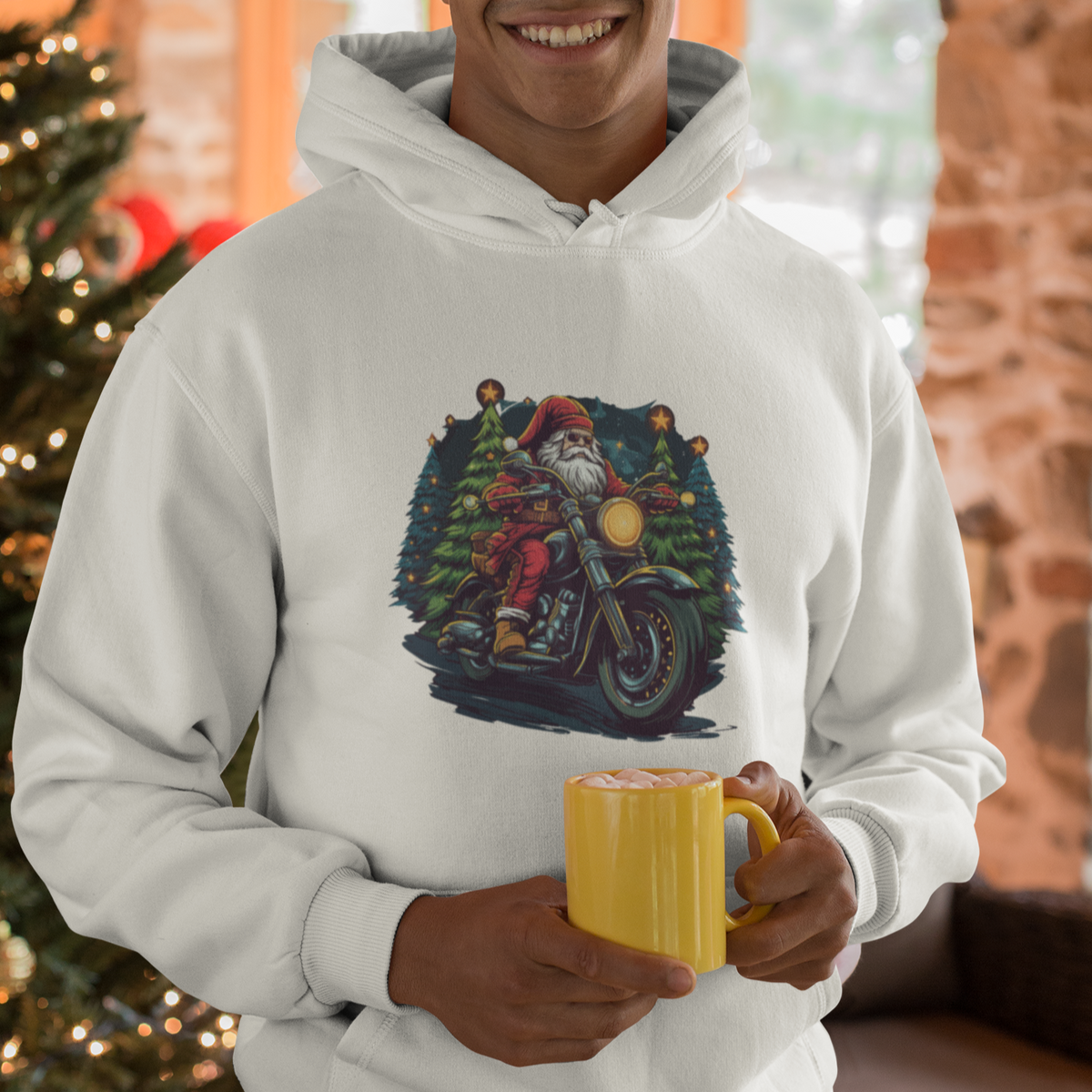 Santa Claus Biker Hoodie Riding Motorcycle Christmas - Wonder Print Shop