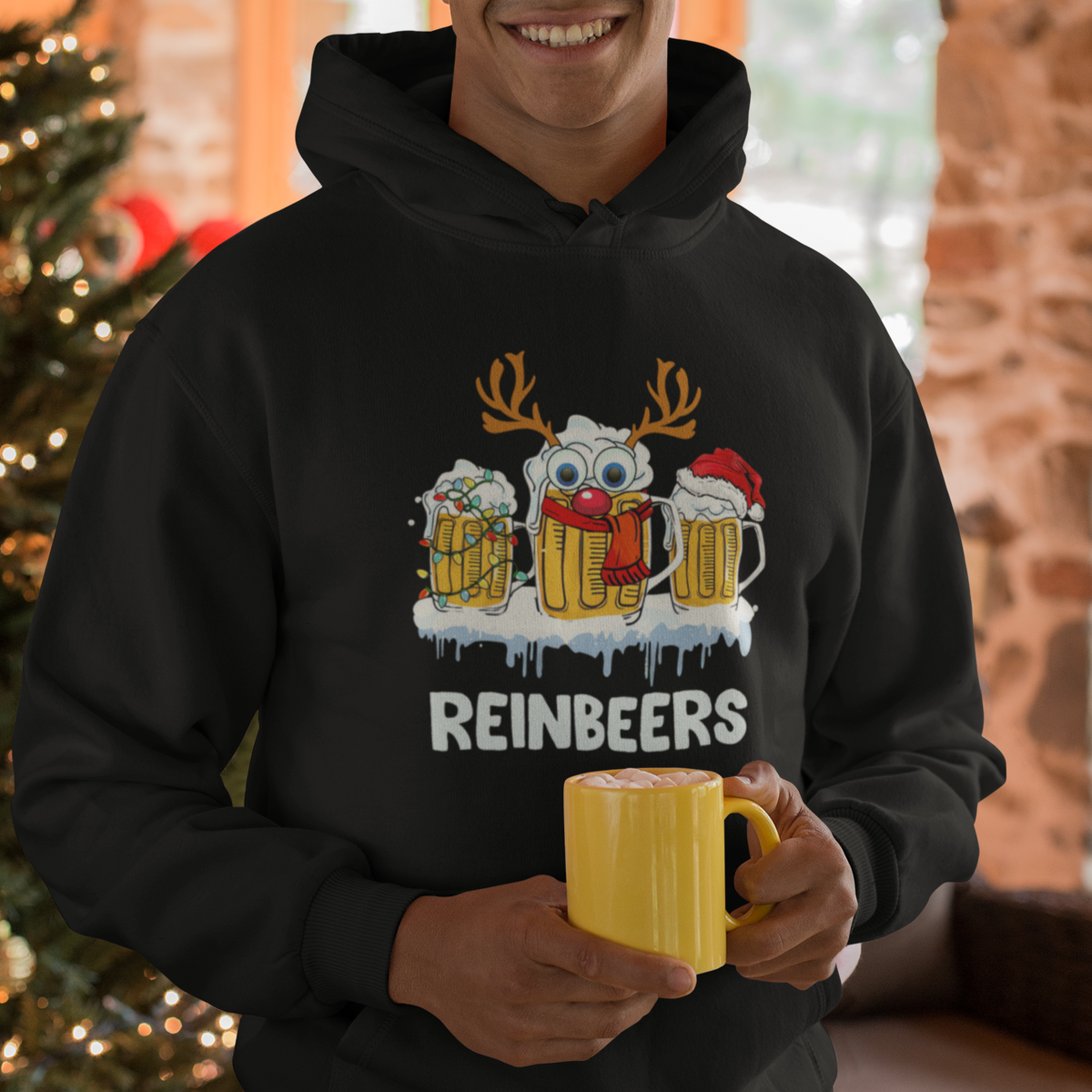 Reinbeers Christmas Reindeer Drinking Beer Hoodie - Wonder Print Shop