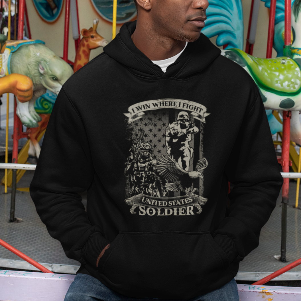 US Soldier Hoodie I Win Where I Fight US Soldier Patriotic Bald Eagle - Wonder Print Shop