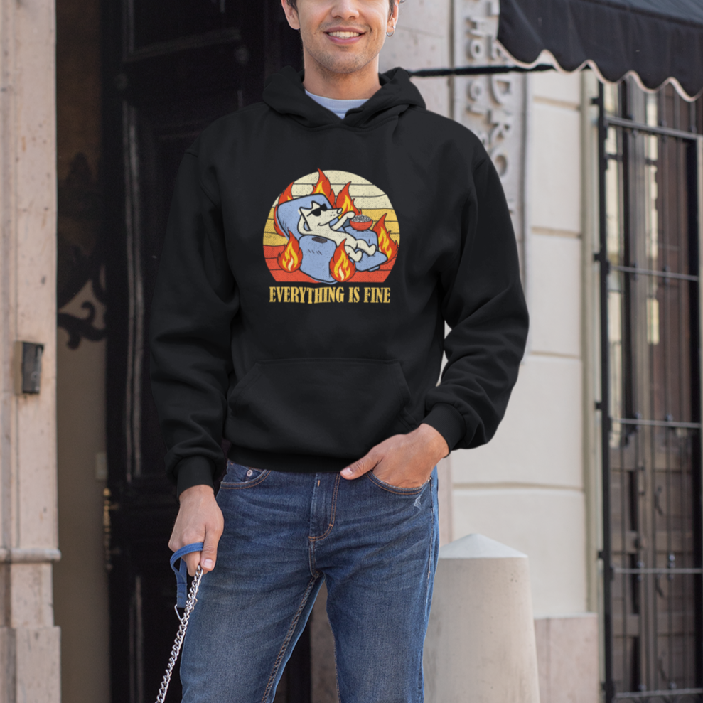 Everything Is Fine Dog Eating Popcorn Funny Burning Meme Hoodie - Wonder Print Shop