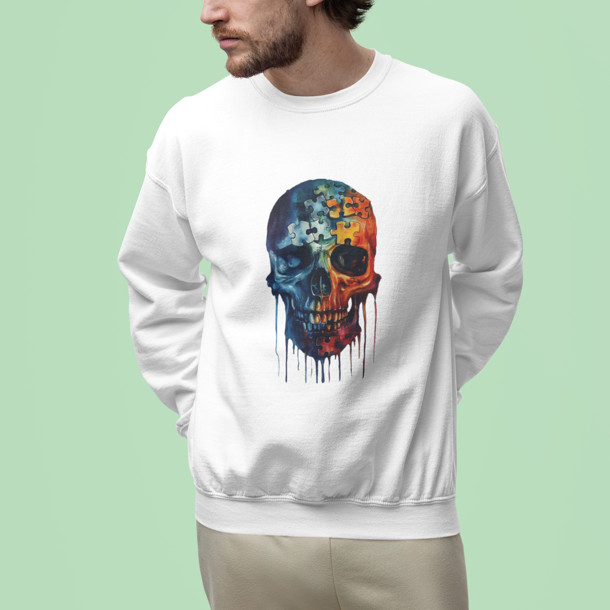 Autism Awareness Cool Puzzle Skull Sweatshirt - Wonder Print Shop