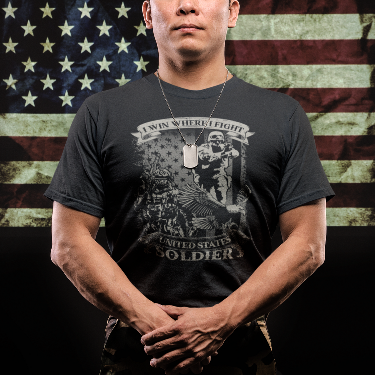 US Soldier T Shirt I Win Where I Fight US Soldier Patriotic Bald Eagle - Wonder Print Shop