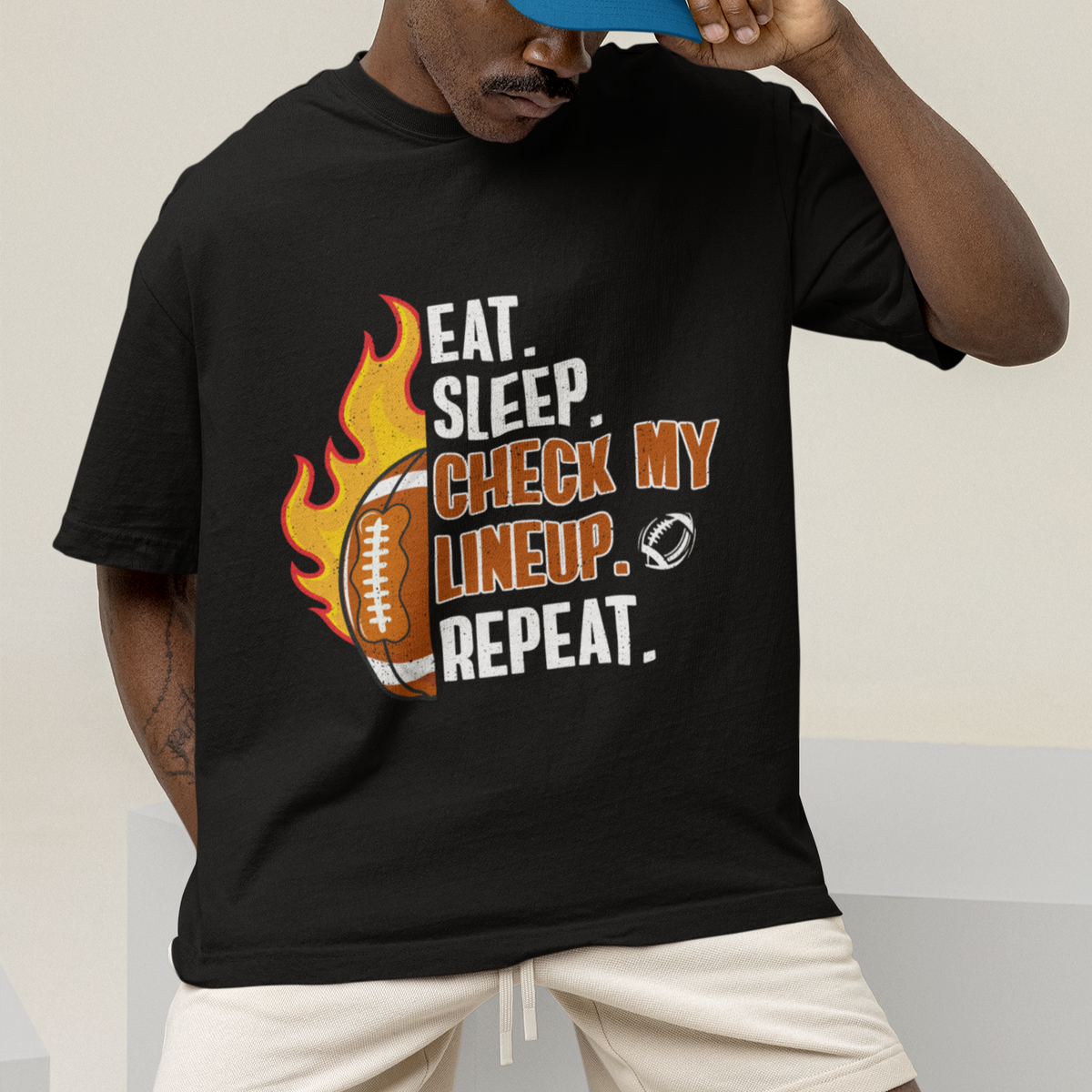 Fantasy Football T Shirt Eat Sleep Check My Lineup Repeat Player - Wonder Print Shop