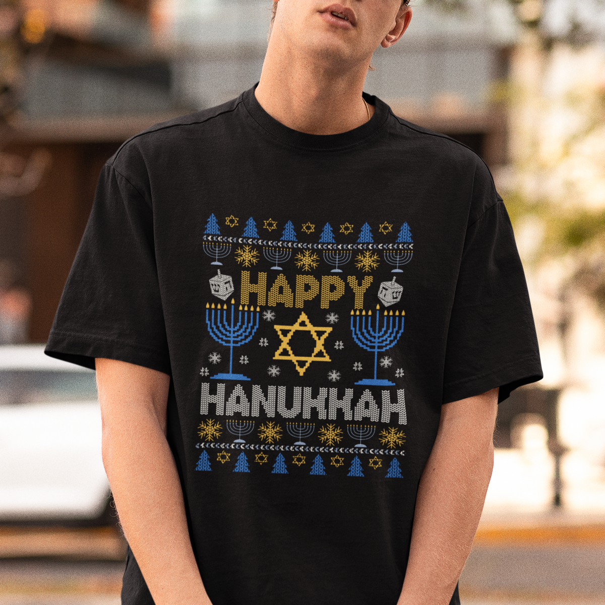 Happy Hanukkah T Shirt Jewish Festival of Lights Hanukkiah Menorah Ugly Chanukah - Wonder Print Shop