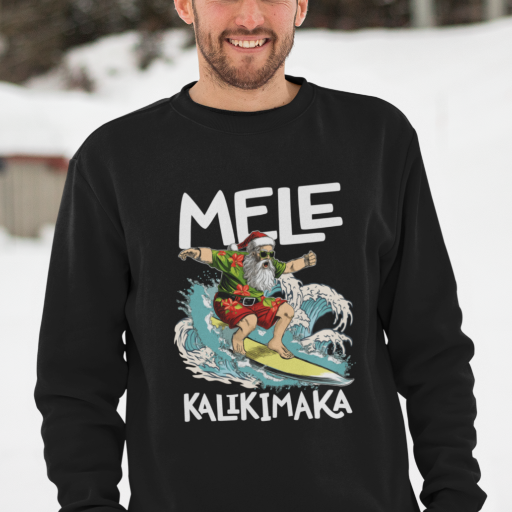 Mele Kalikimaka Tropical Hawaiian Christmas in Hawaii Surfing Santa Sweatshirt - Wonder Print Shop