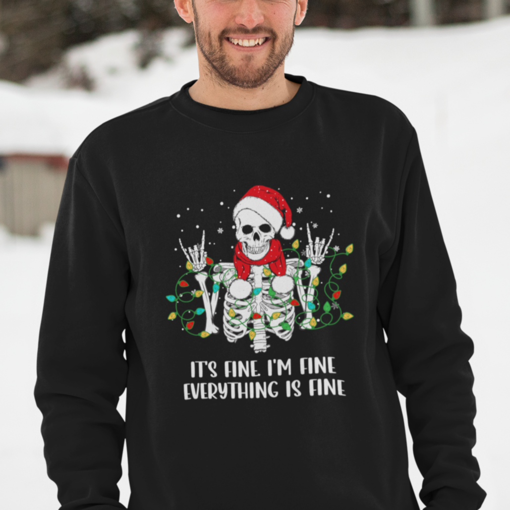 Christmas Skeleton Sweatshirt It's Fine I'm Fine Everything Is Fine Xmas Light Funny - Wonder Print Shop