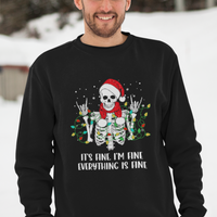 Christmas Skeleton Sweatshirt It's Fine I'm Fine Everything Is Fine Xmas Light Funny - Wonder Print Shop