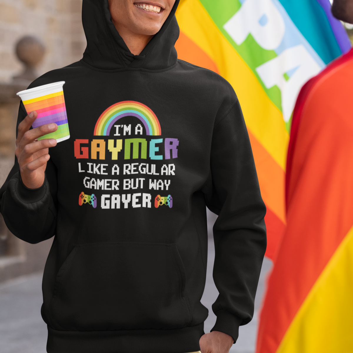 Gaymer Like A Regular Gamer But Way Gayer LGBT Rainbow Gaming Hoodie - Wonder Print Shop