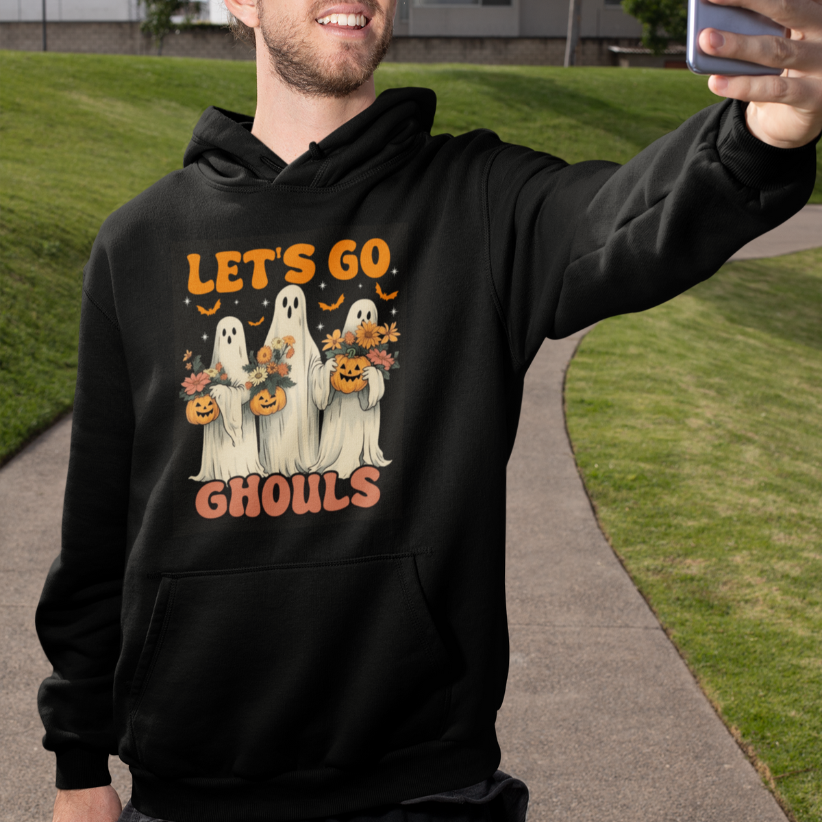 Ghost Halloween Costume Hoodie Let's Go Ghouls Retro Boo Sheet - Wonder Print Shop