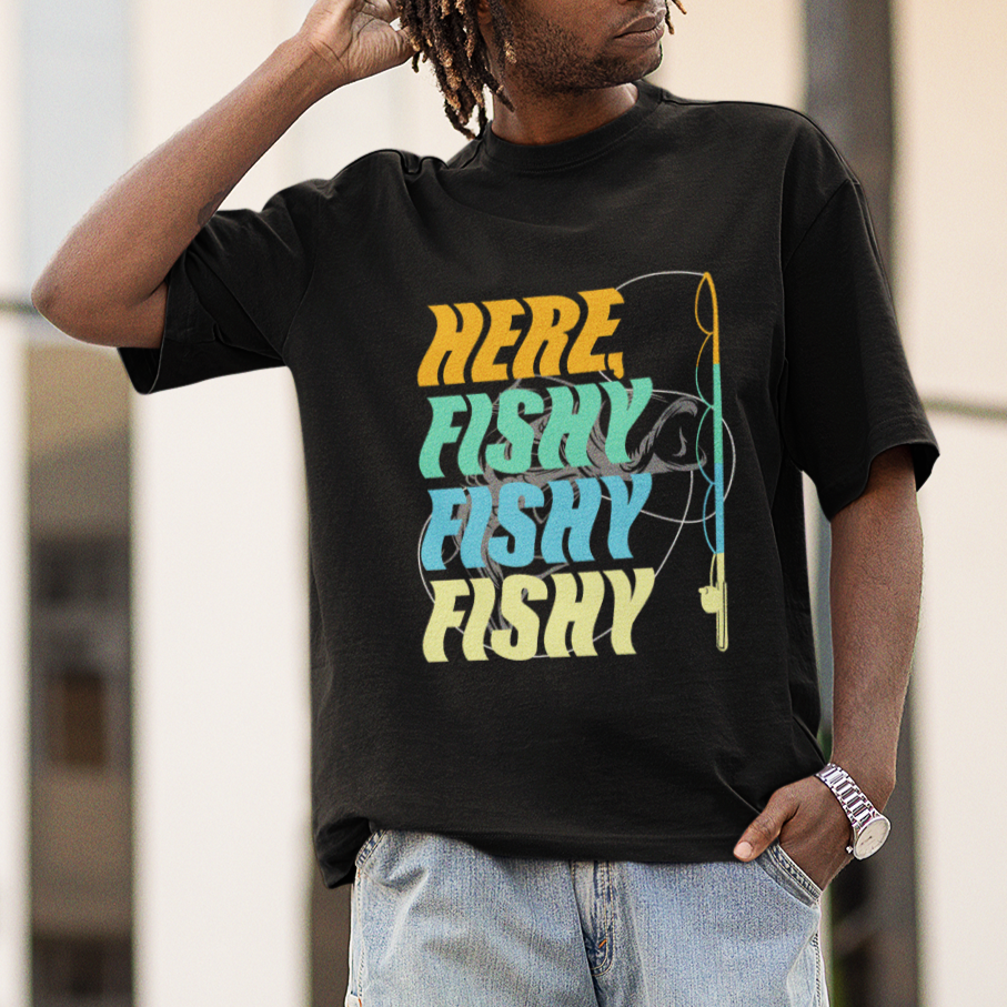 Here Fishy Fisherman Fishing Sport Angler T Shirt - Wonder Print Shop