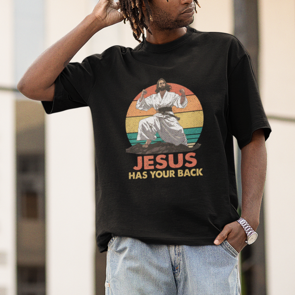 Jesus Has Your Back Jitsu Retro Christian T Shirt - Wonder Print Shop