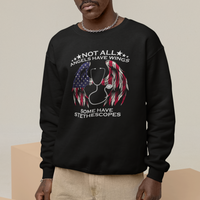 Funny Nurse Sweatshirt Nurse Appreciation American Flag Angel Wings Not All Angels Have Wings Some Have Stethoscopes Nursing Nurse Life, Nurse Pride - Wonder Print Shop