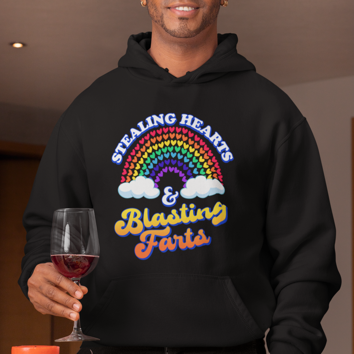 Valentine's Day Hoodie Stealing Hearts And Blasting Fart Funny Rainbow Heart - Wonder Print Shop