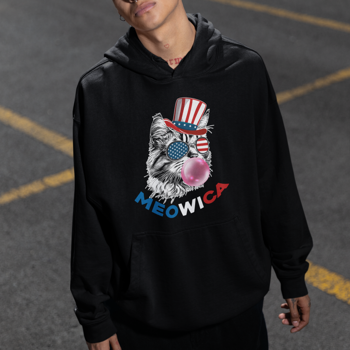 American Cat Hoodie Patriotic Cat Meowica Bubblegum 4th of July Funny Cat Lover - Wonder Print Shop