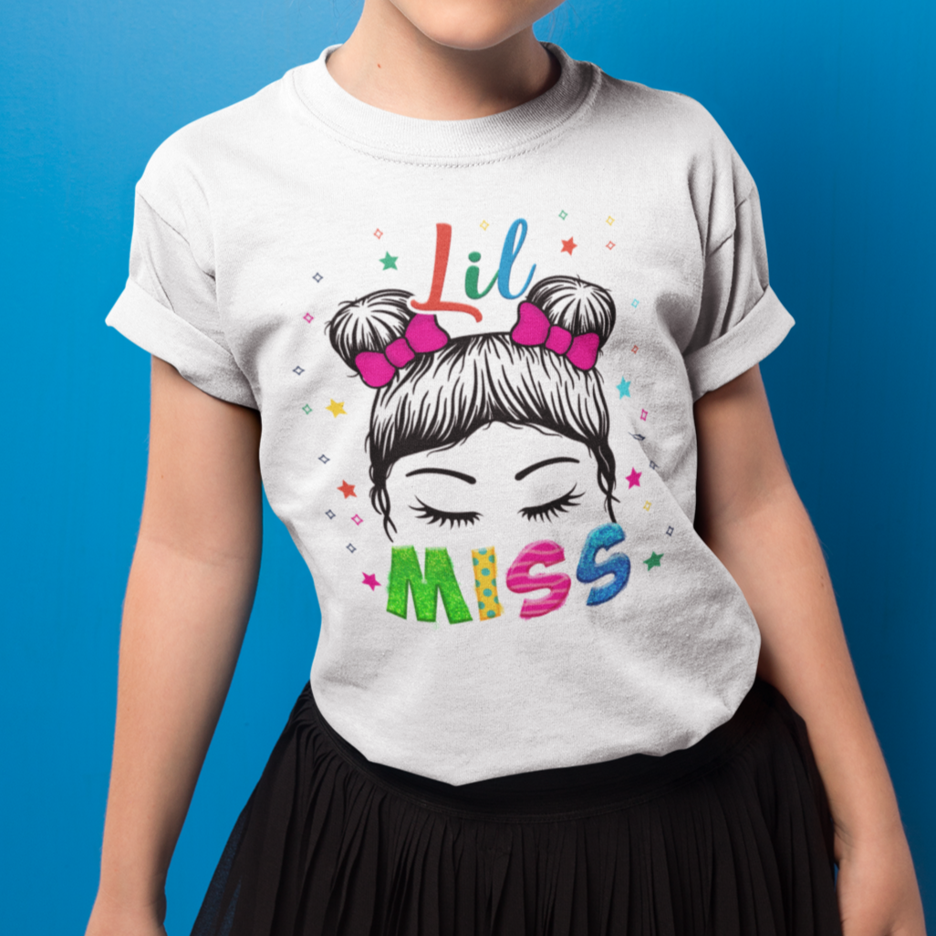 Lil Miss Kindergarten T Shirt For Kid Cute Kinder Girl Era Hair Bun - Wonder Print Shop