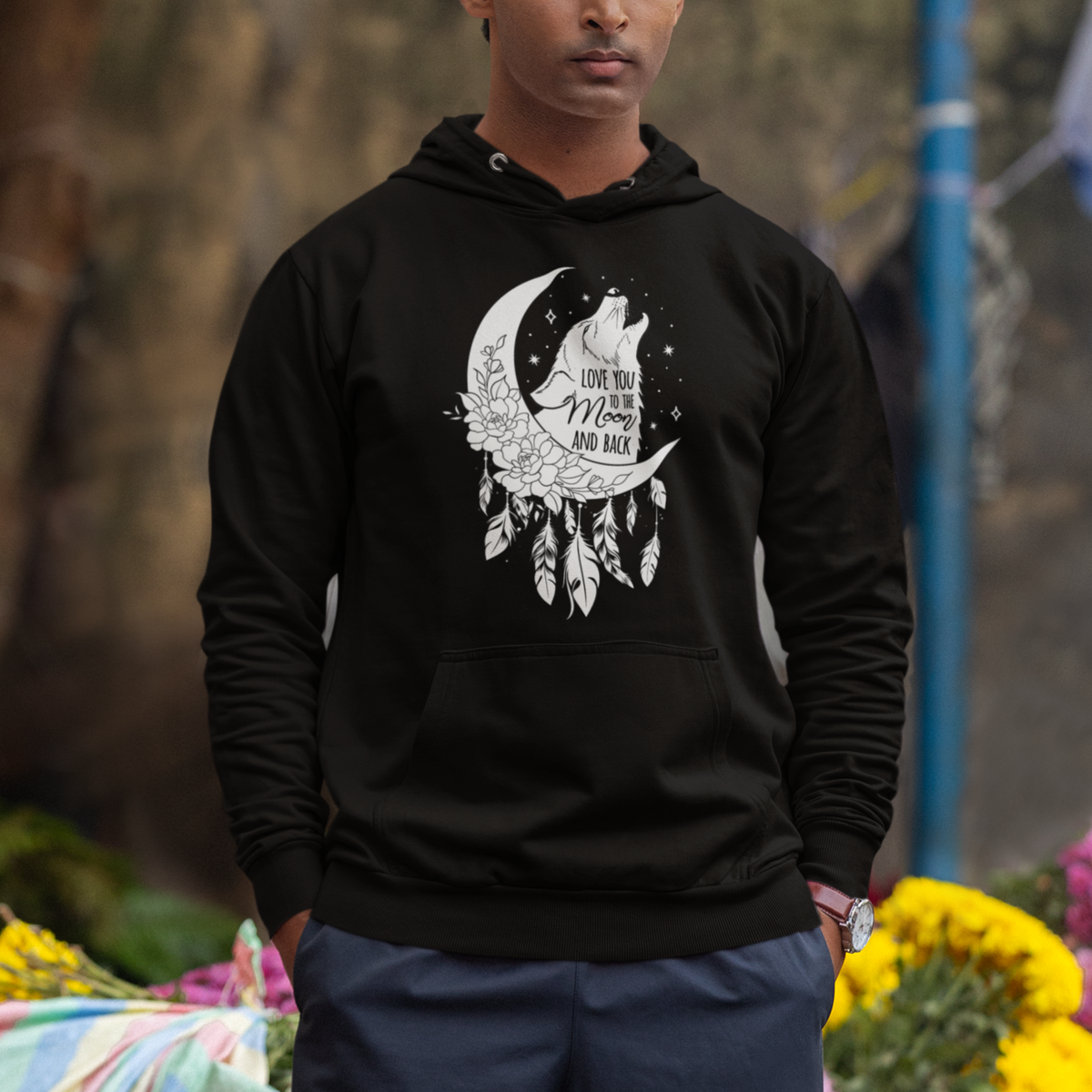 Valentine's Day Hoodie Love You To The Moon And Back Wolf - Wonder Print Shop