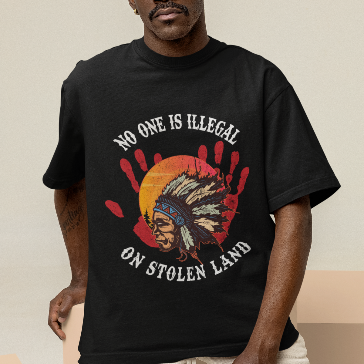 Native American T Shirt No One Is Illegal On Stolen Land Indigenous American Indian - Wonder Print Shop