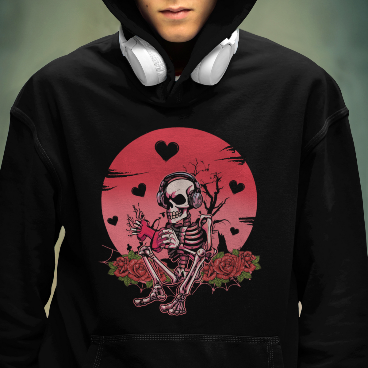 Anti Valentine's Day Hoodie Skeleton Gamer Video Game - Wonder Print Shop