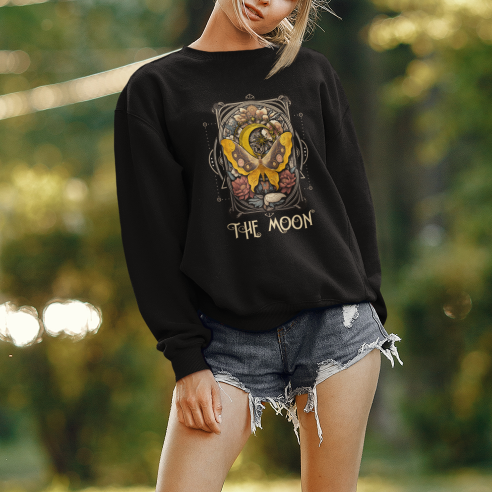 Celestial Floral Luna Moth Tarot Card The Moon Sweatshirt - Wonder Print Shop
