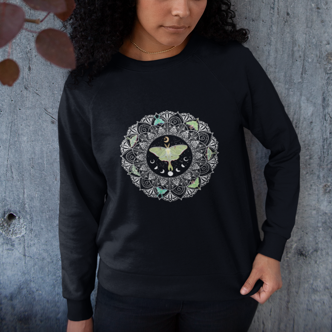Moth Sweatshirt Luna Moth Mandala Insect Nature Spiritual Mystic Peaceful Meditation Magical Shirt for Women, Moth T-shirt, Moth Lover Gift, Insect Lover Shirt, Spirituality Shirt - Wonder Print Shop