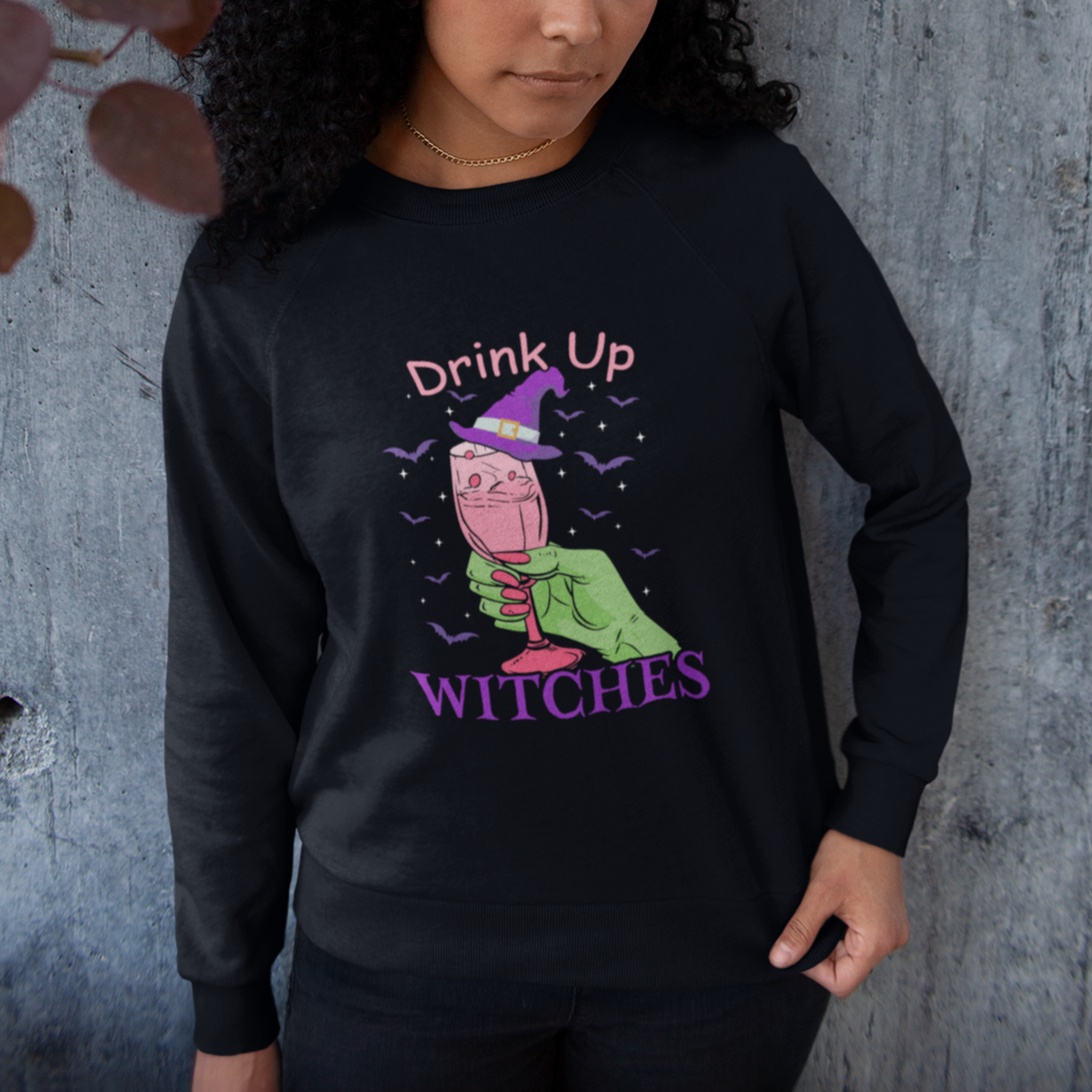 Drinking Witch Sweatshirt Drink Up Witches Wine Lover - Wonder Print Shop