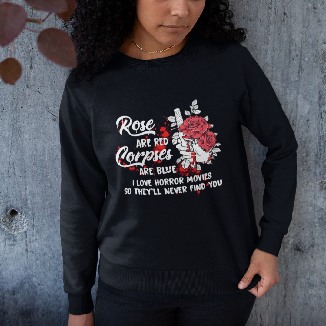 Valentine's Day Sweatshirt Roses Are Red Corpses Are Blue Horror Rose Bloody - Wonder Print Shop