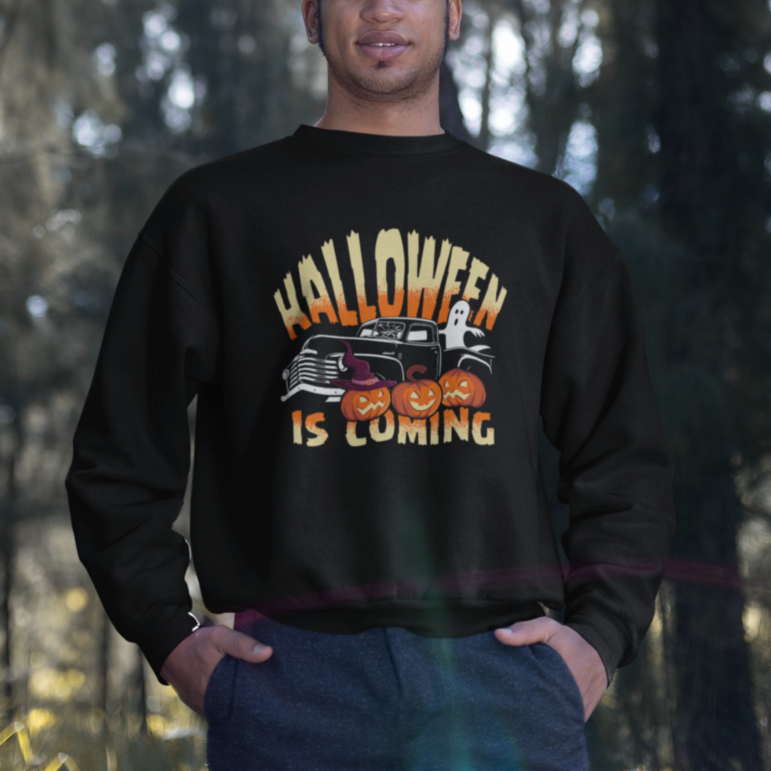 Halloween Season Sweatshirt Spooky Season Is Coming Scary Pumpkin Car - Wonder Print Shop