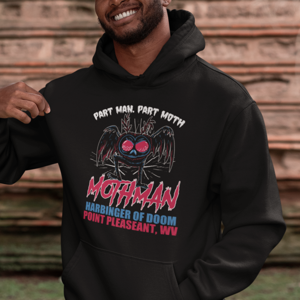 Funny Mothman Hoodie Part Man Part Moth Harbinger Of Doom Point Pleasent WV - Wonder Print Shop