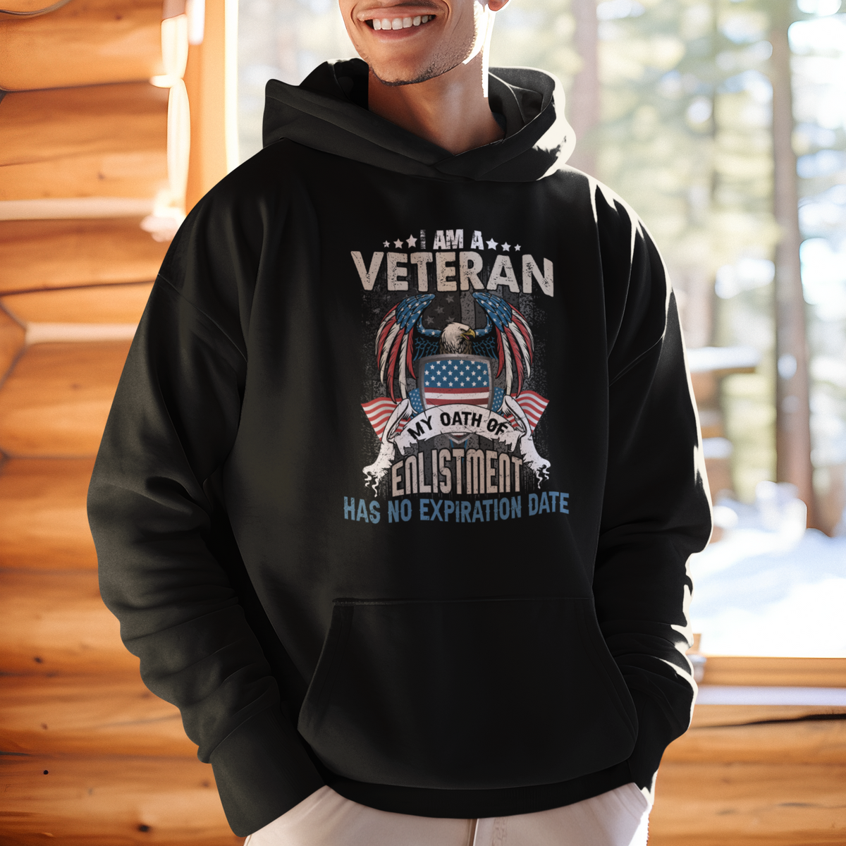 Veteran Hoodie My Oath Of Enlistment Has No Expiration Date American Bald Eagle US Flag - Wonder Print Shop