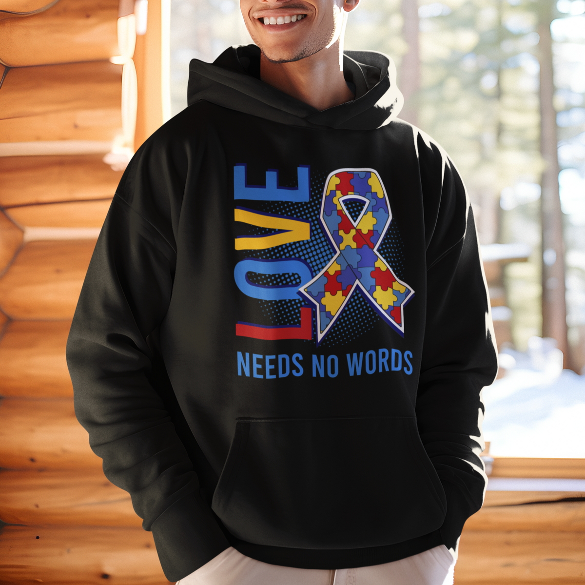 Autism Awareness Hoodie Love Needs No Words Puzzle Heart - Wonder Print Shop