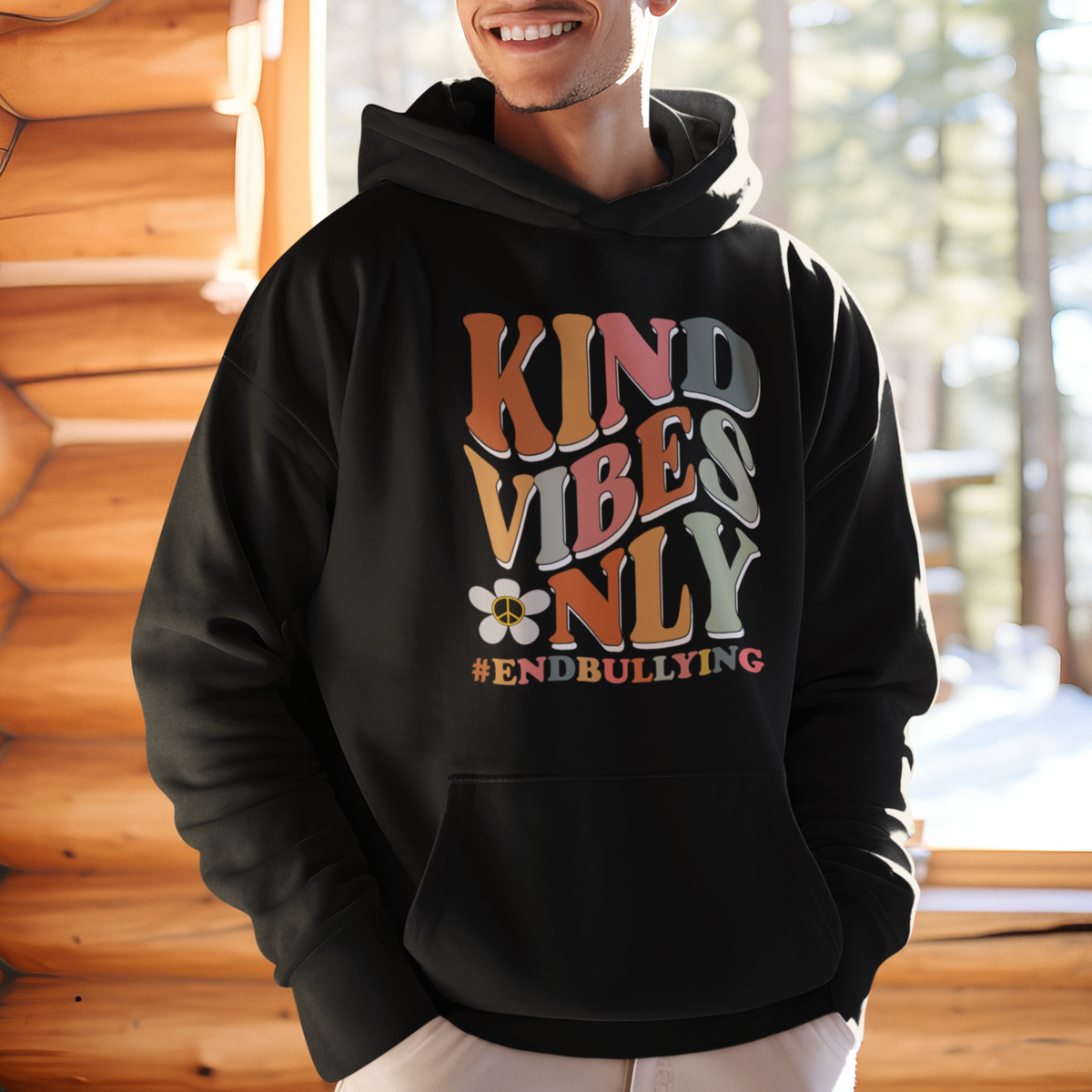 Anti Bullying Hoodie Kind Vibes Only End Bullying Retro Groovy - Wonder Print Shop