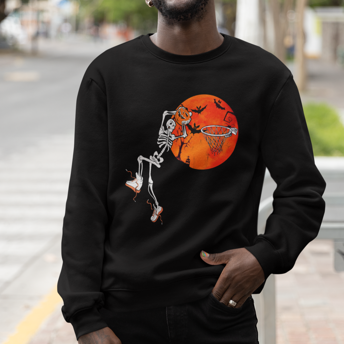 Basketball Skeleton Sweatshirt Halloween Basketball Lover Scary Night - Wonder Print Shop
