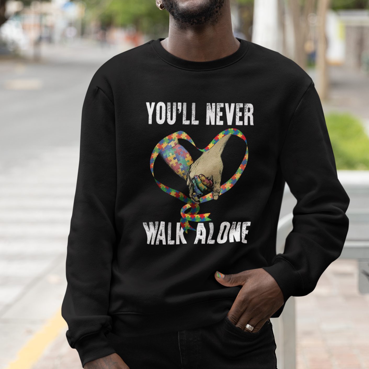 Autism Awareness Sweatshirt You'll Never Walk Alone Dad Support - Wonder Print Shop