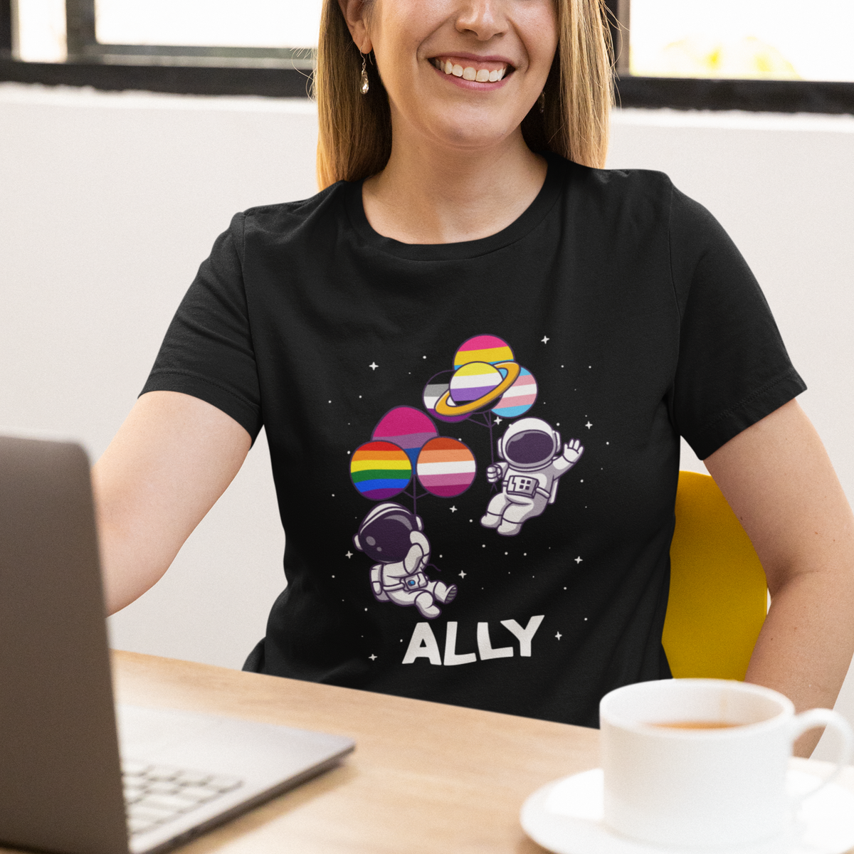 Gay Ally T Shirt Proud Ally Pride Rainbow LGBT Ally Astronaut Safe Spaces - Wonder Print Shop