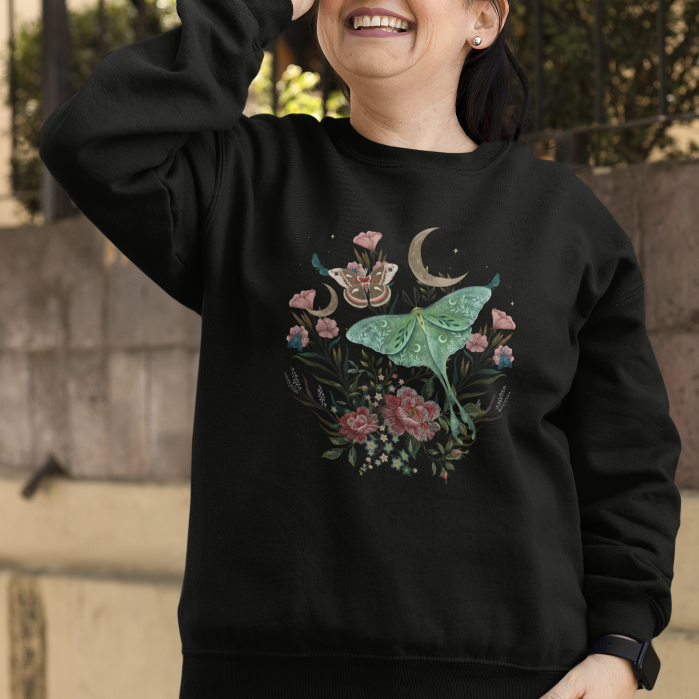 Cottagecore Dark Academia Luna Moth Floral Cecropia Moth Sweatshirt - Wonder Print Shop