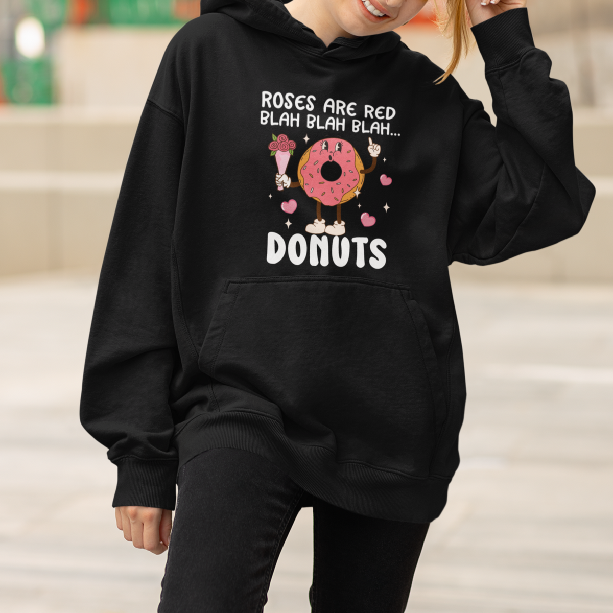 Valentine's Day Hoodie Roses Are Red Blah Donut Funny Food Lover - Wonder Print Shop