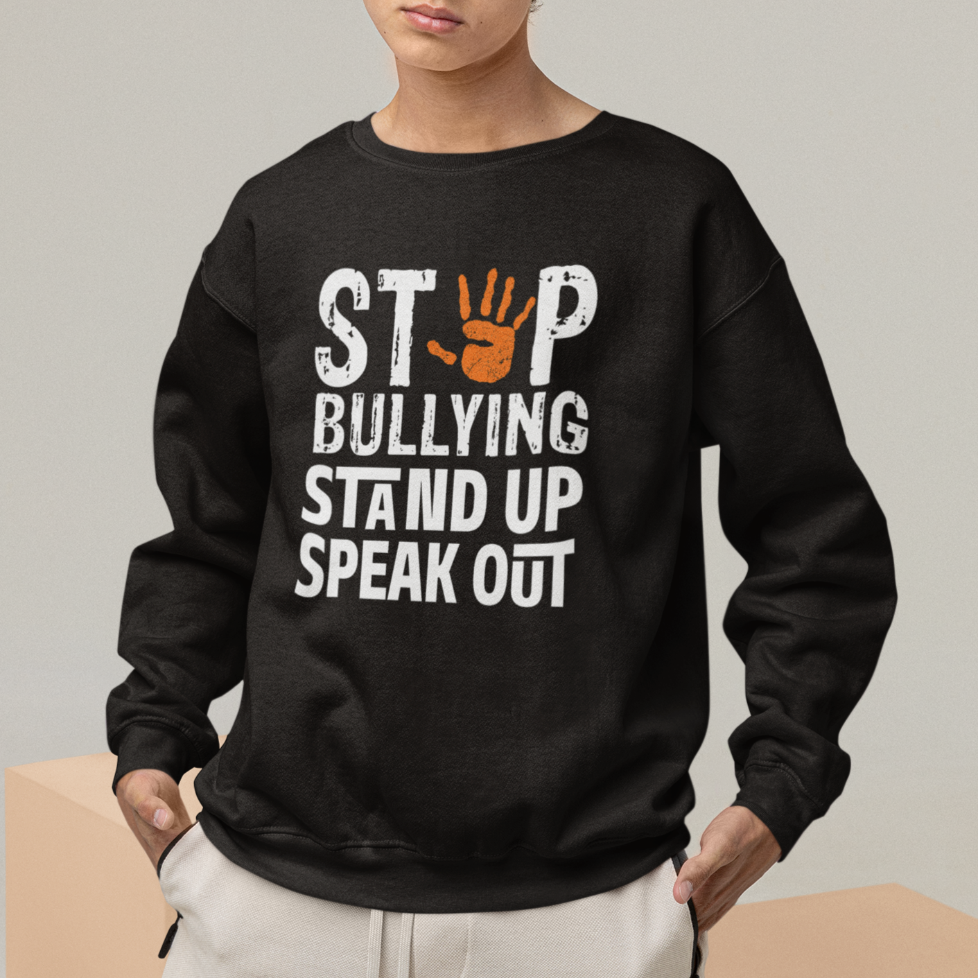 Anti Bullying Sweatshirt Stop Bullying Orange Stand Up Speak Out - Wonder Print Shop