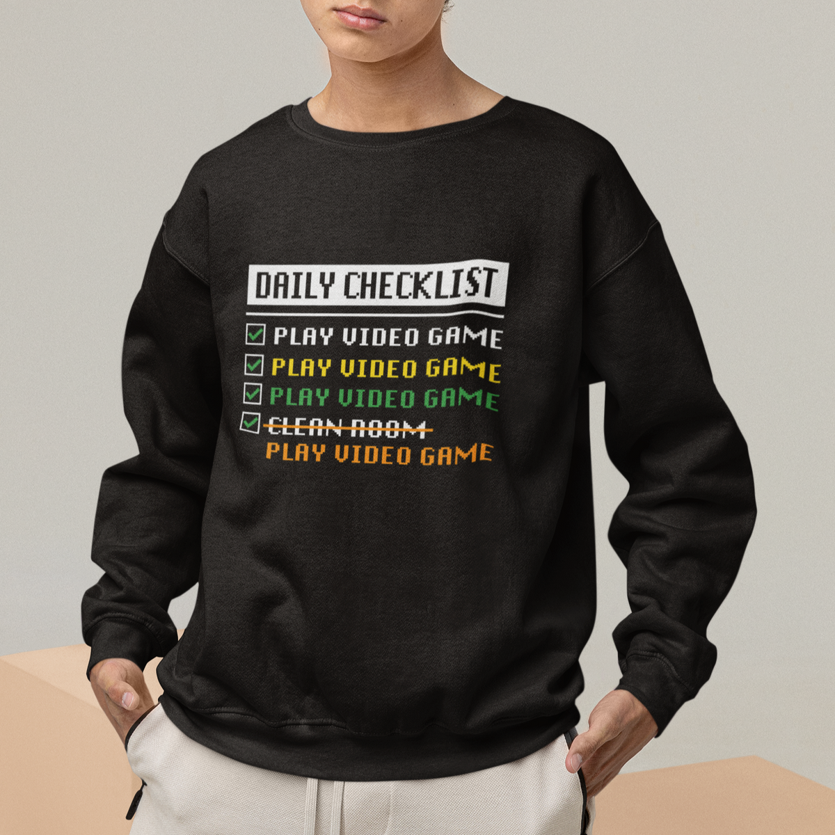 Gamer Sweatshirt Daily Checklist Play Video Game - Wonder Print Shop
