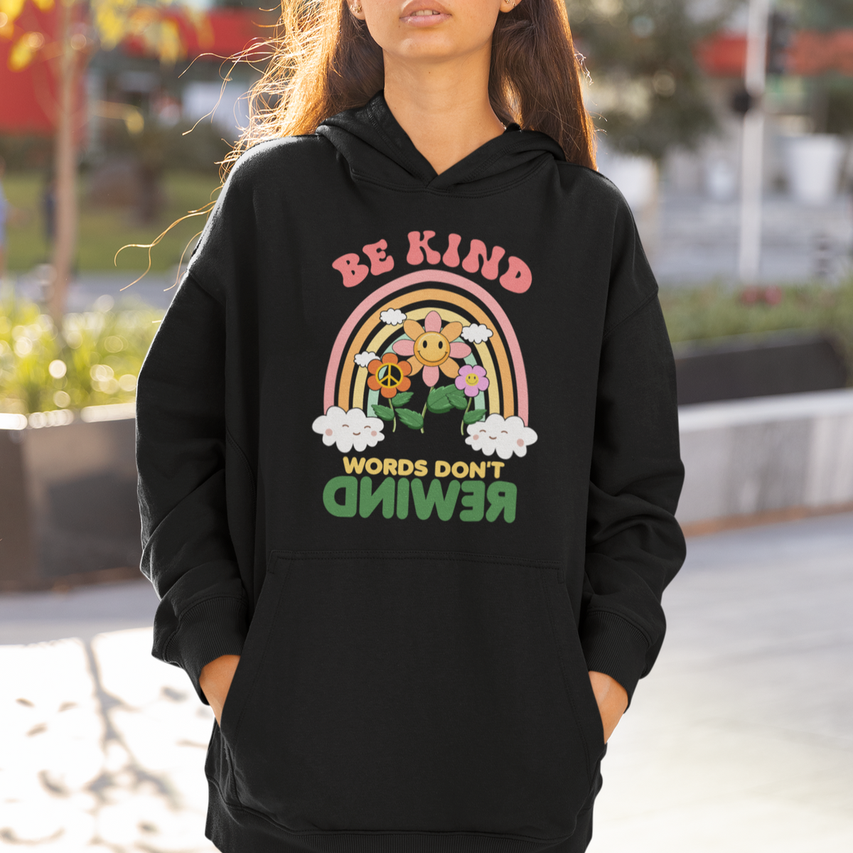Anti Bullying Hoodie Be Kind Words Don't Rewind Rainbow - Wonder Print Shop