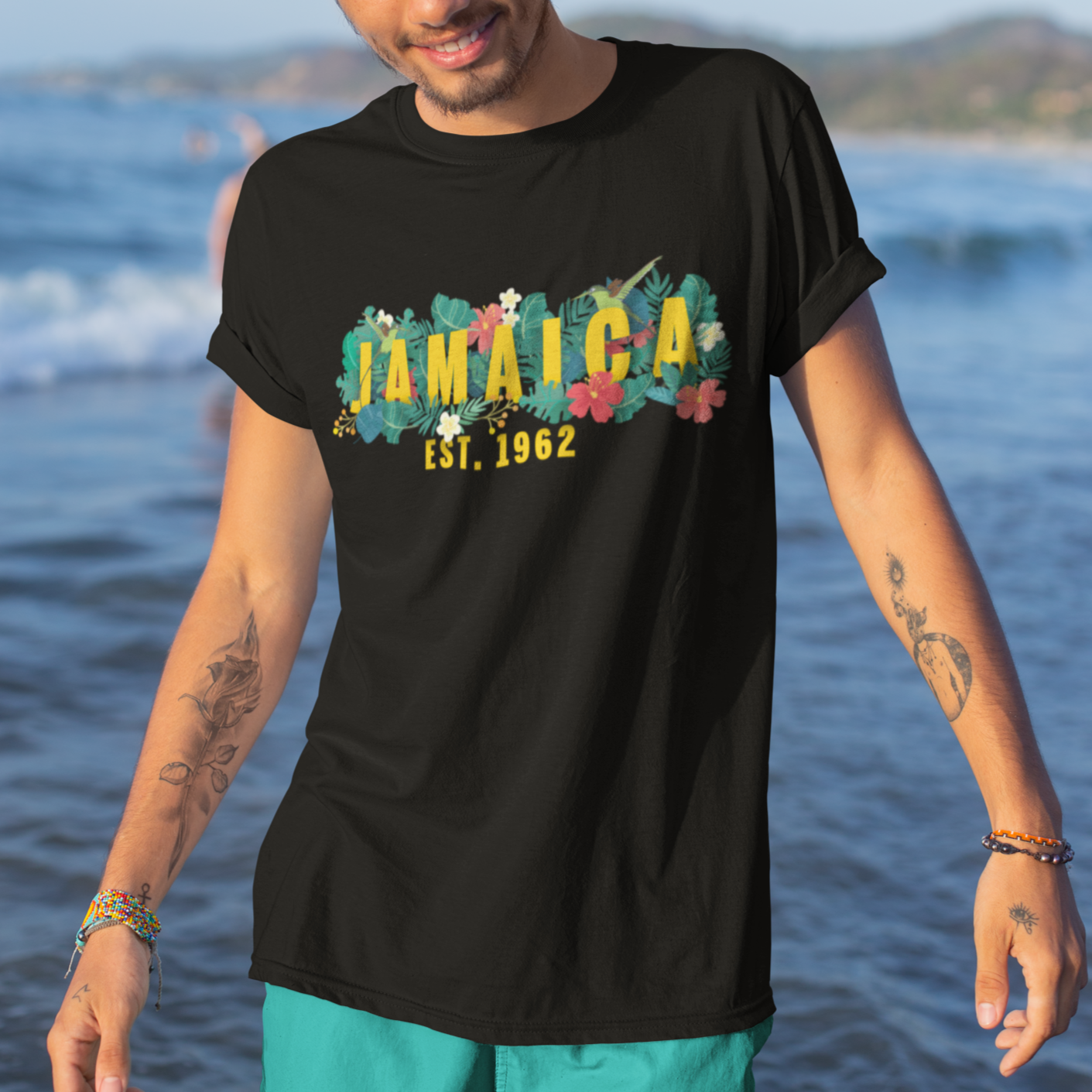 Jamaica T Shirt Jamaica Est 1962 Jamaican Flower Bird Travel Souvenir - Wonder Print Shop