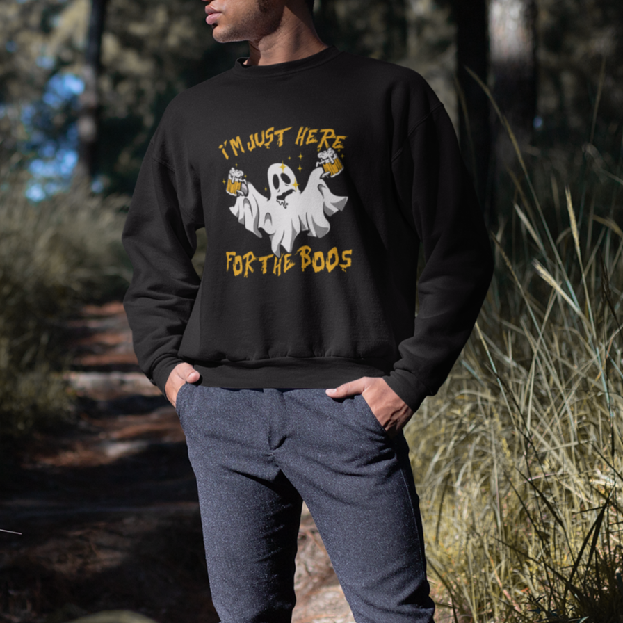 Ghost Halloween Costume Sweatshirt I'm Just Here For The Boos Drunk Drinking Boo Sheet - Wonder Print Shop