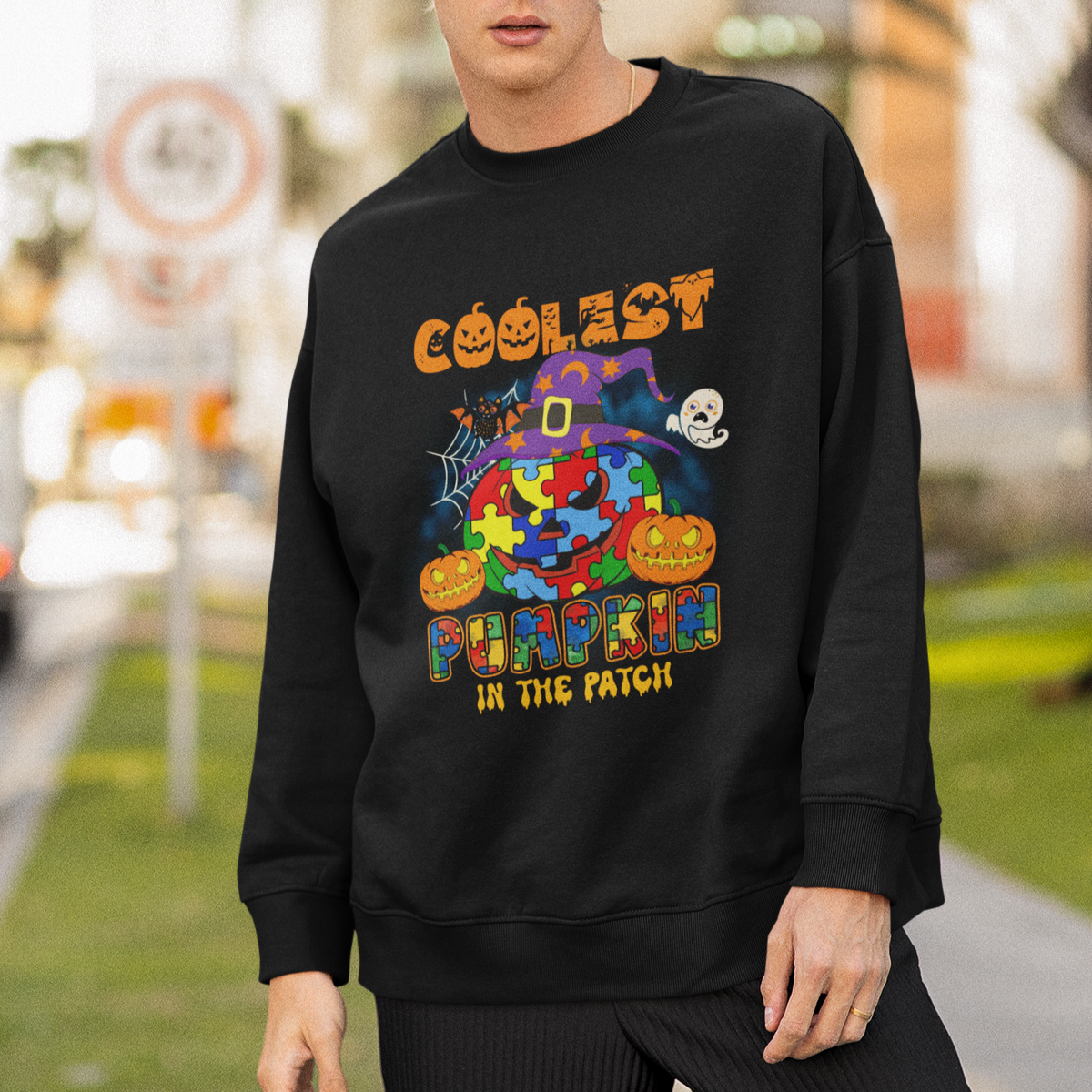 Autism Pumpkin Sweatshirt Coolest Pumpkin In The Patch Halloween Costume Autism Awareness - Wonder Print Shop