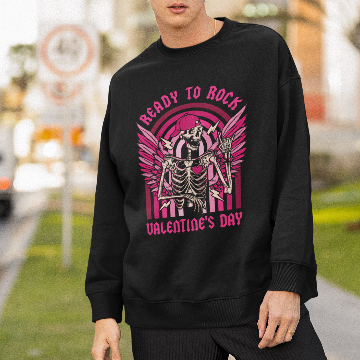 Skeleton Ready To Rock Valentine's Day Sweatshirt - Wonder Print Shop