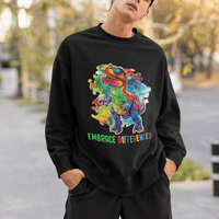 Autism Awareness Sweatshirt Embrace Differences Puzzle Dinosaur - Wonder Print Shop