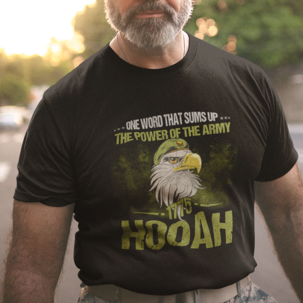 US Soldier T Shirt One Word That Sums Up The Power Of The Army 1775 Hooah - Wonder Print Shop