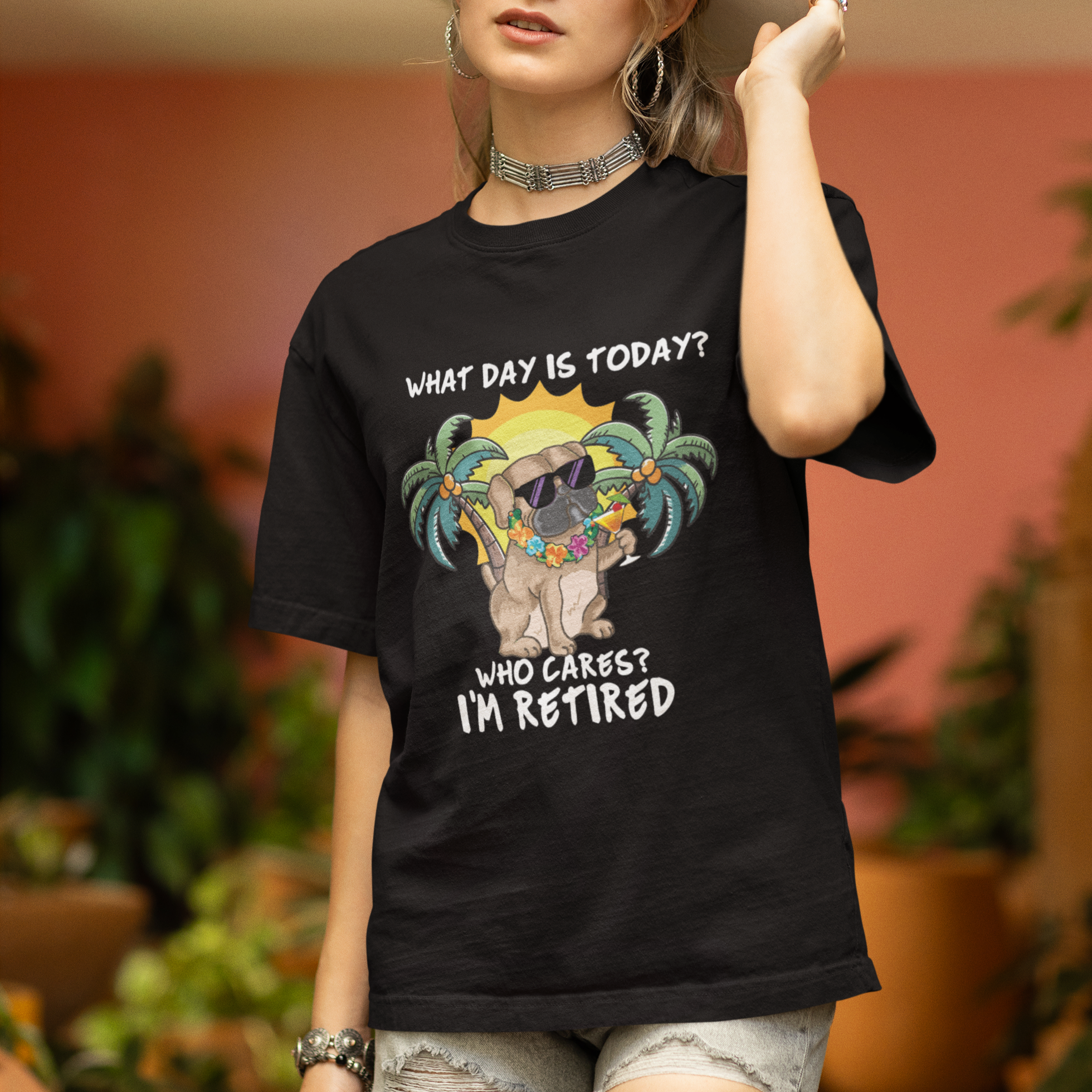 Retirement T Shirt What Day Is Today Who Cares I'm Retired Funny Dog At Beach - Wonder Print Shop