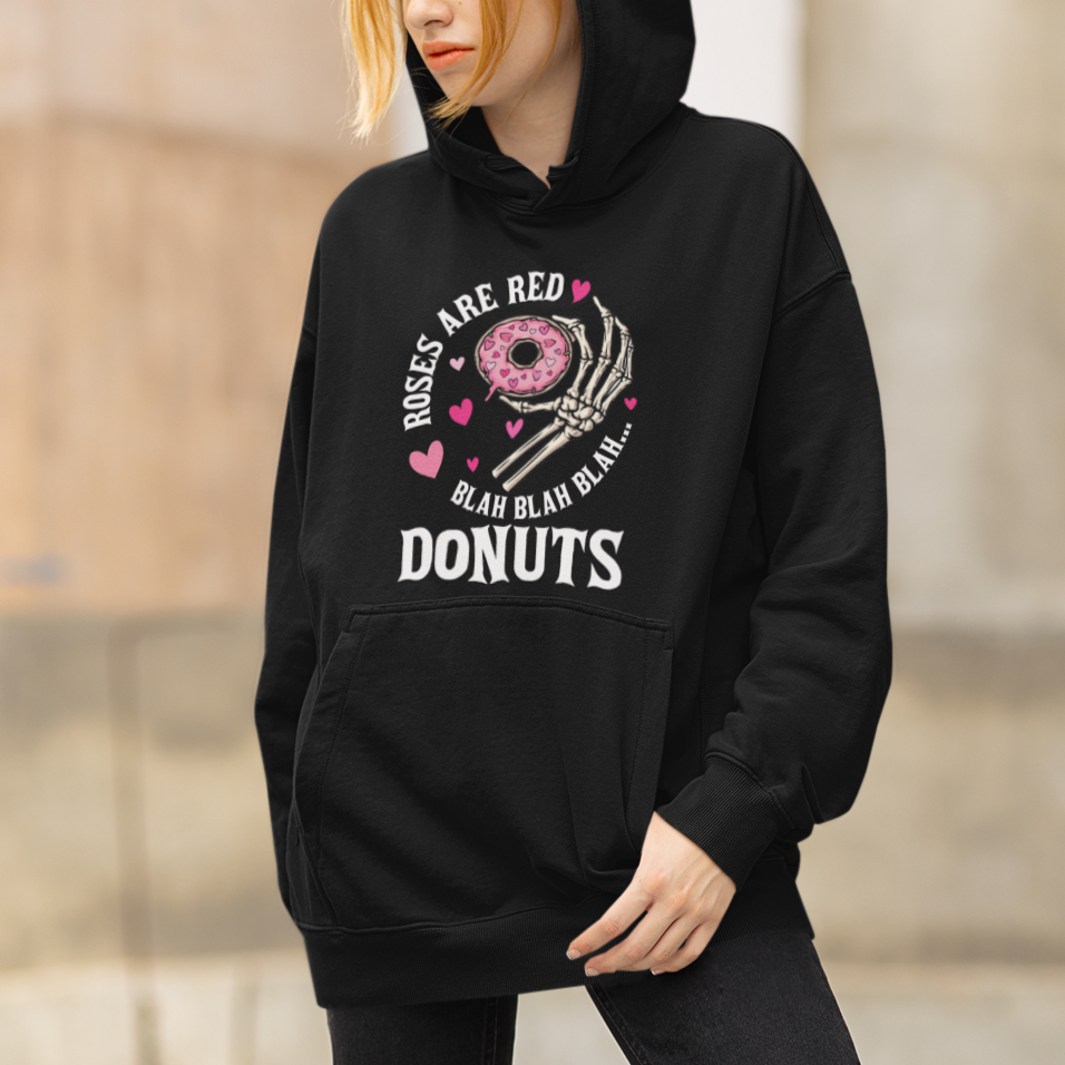 Valentine's Day Hoodie Roses Are Red Blah Skeleton Donut Funny Food Lover - Wonder Print Shop