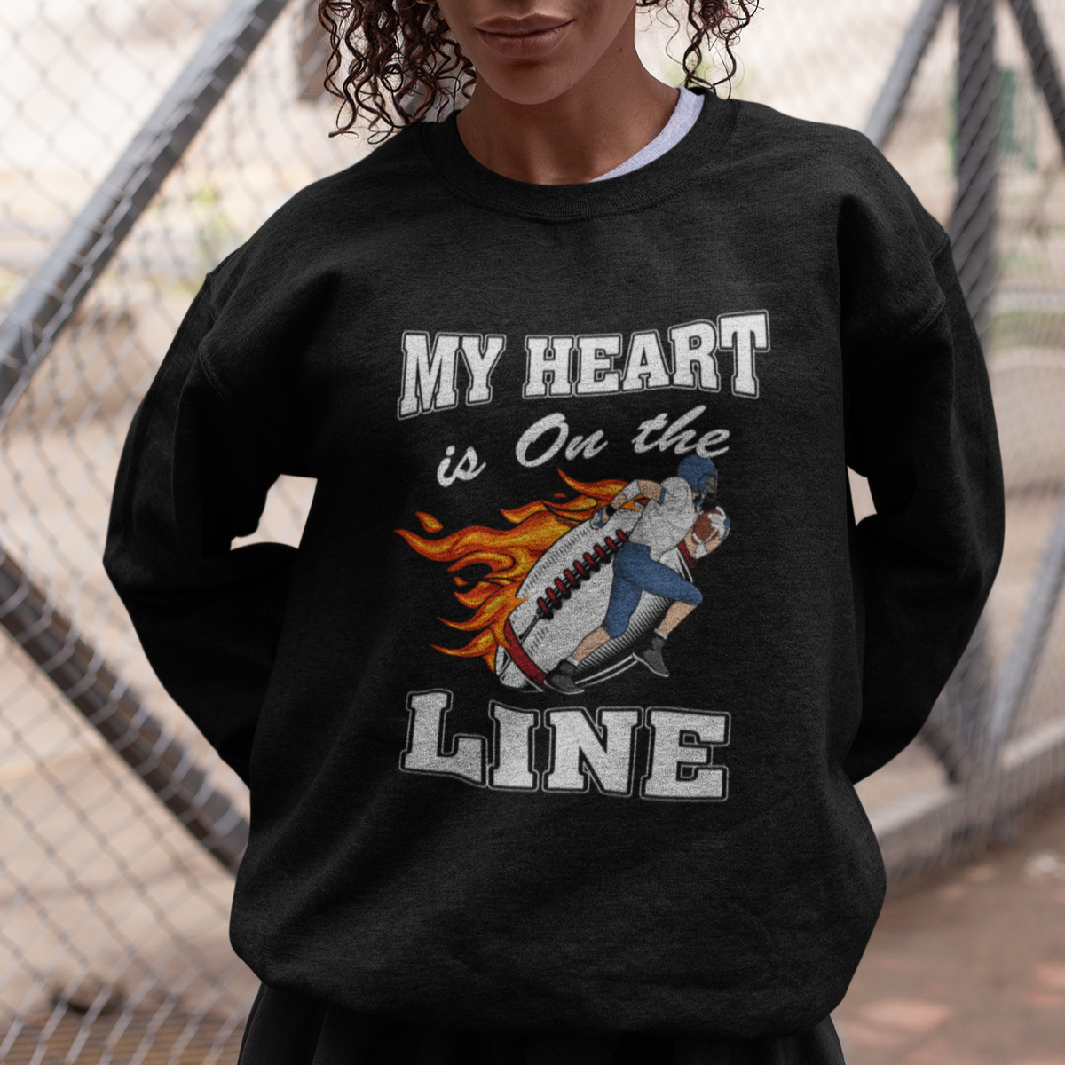 Football Mom Sweatshirt My Heart Is On That Line Rugby Player - Wonder Print Shop