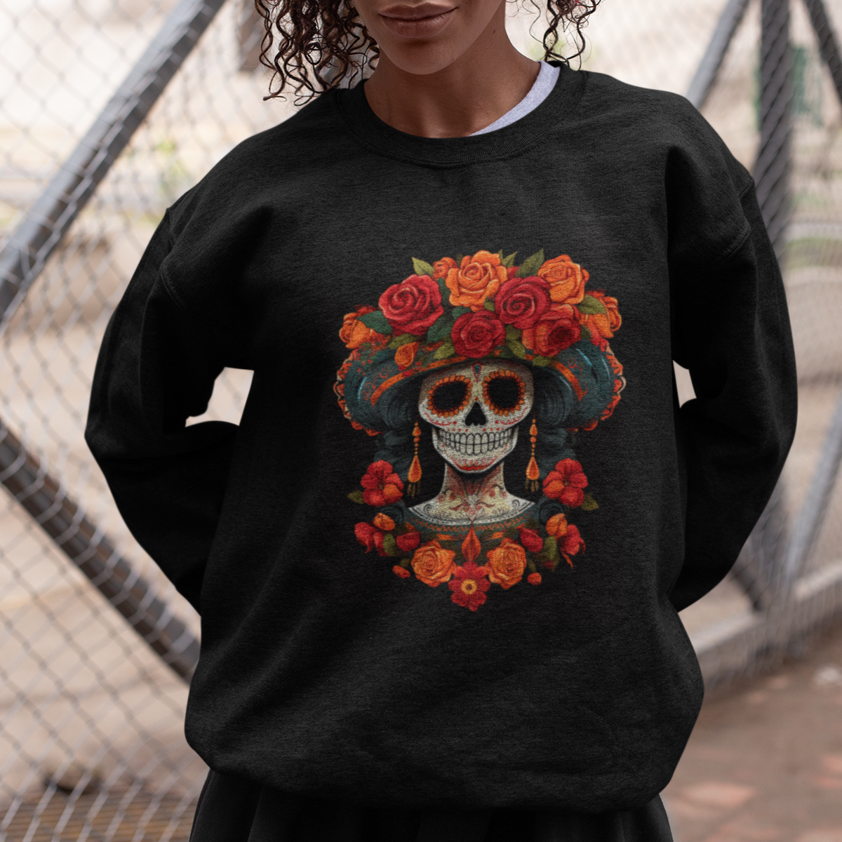 Day of the Dead Women Sweatshirt Dia De Los Muertos Calavera Sugar Skull Women - Wonder Print Shop